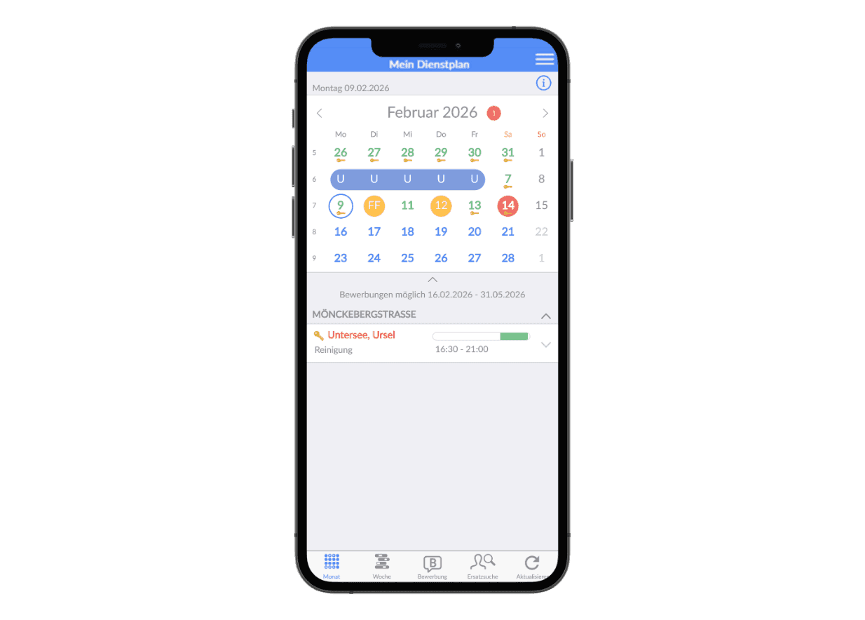 Smartphone screen showing a calendar application with February 2024 and highlighted dates.