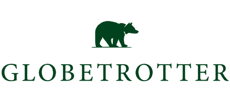 Dark green Globetrotter logo with a walking bear illustration above the text.
